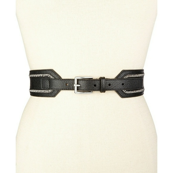 New! MICHAEL KORS Leather Belt with Chain-inlay - Picture 1 of 5